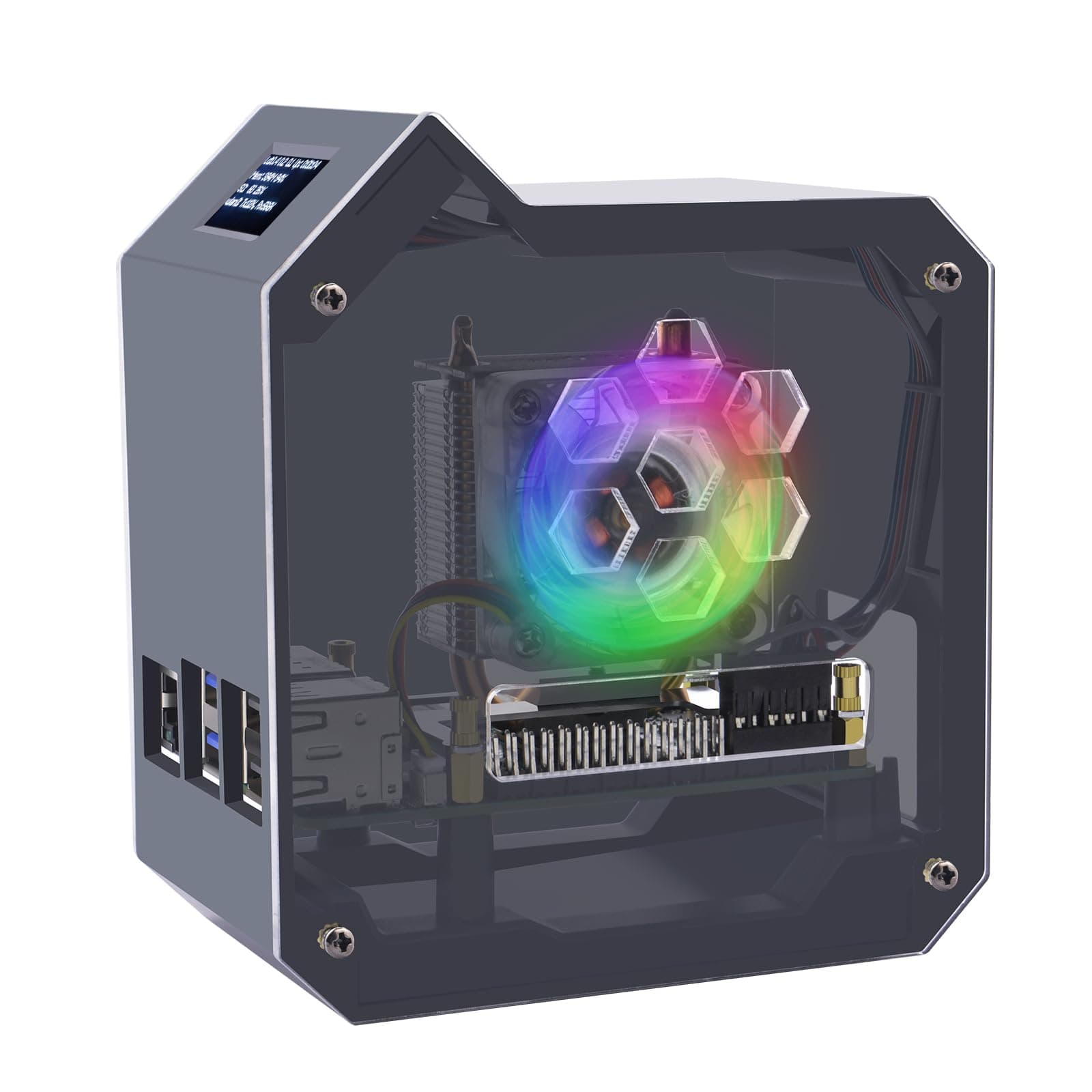 Mini Tower Kit for Raspberry Pi 5, Case with ICE Tower Cooler, 0.96'' OLED Module, GPIO 1 to 2 Expansion Board for Raspberry Pi 5 8GB 4GB