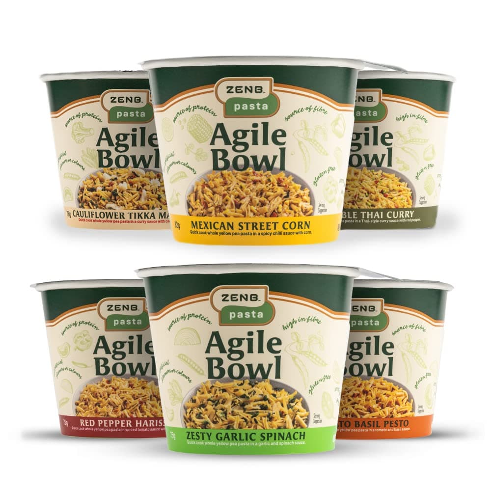 ZENB Gluten Free Instant Pasta Pot - Fast Cook 100% Yellow Pea Pasta - Vegan and Coeliac Friendly (Variety 6 Pack)