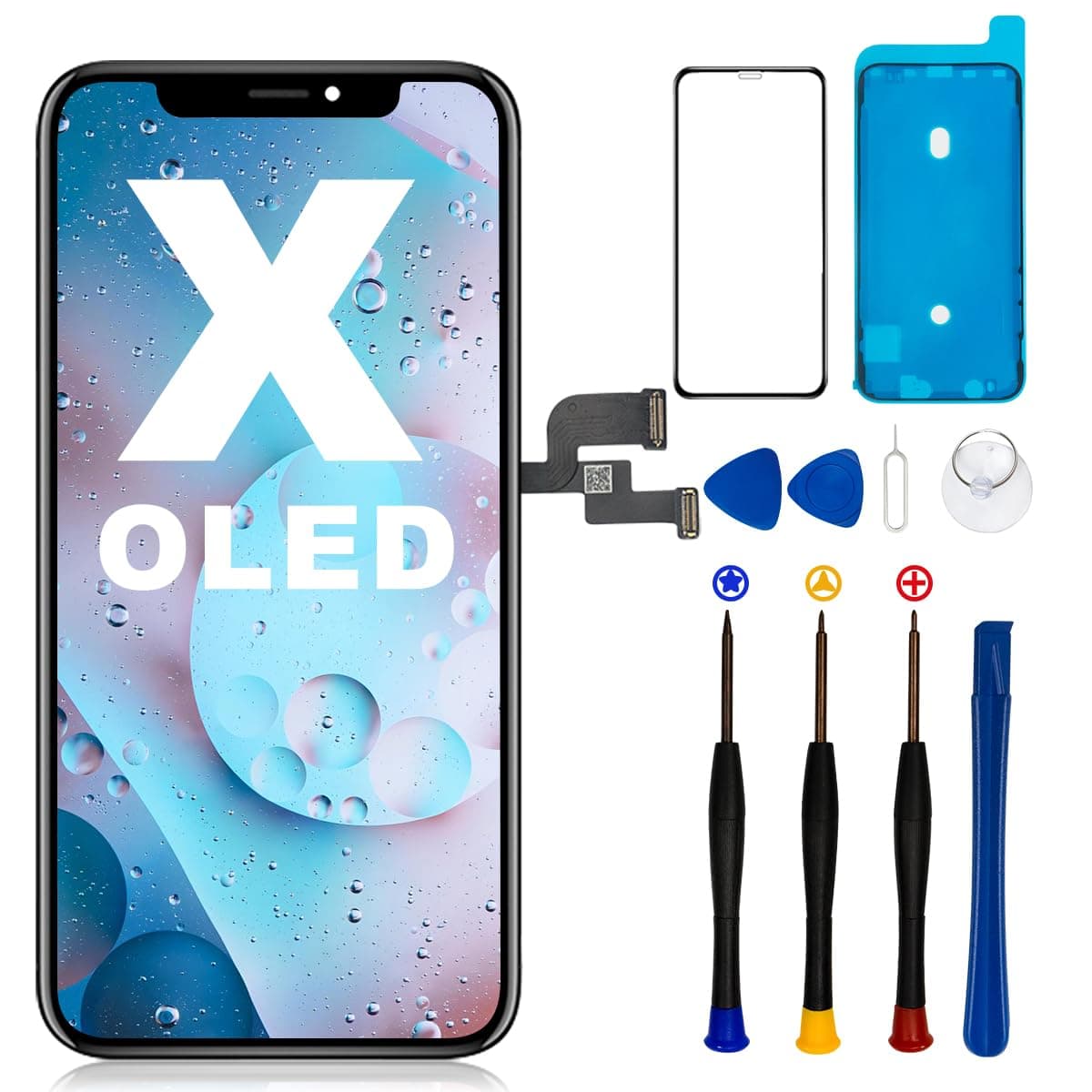 [NOT LCD] for iPhone X Screen Replacement OLED 5.8 inch (A1865 A1901 A1902),3D Touch Screen Display Digitizer Repair Kit Assembly with Complete Repair Tools and Screen Protector,Installation Tutorial