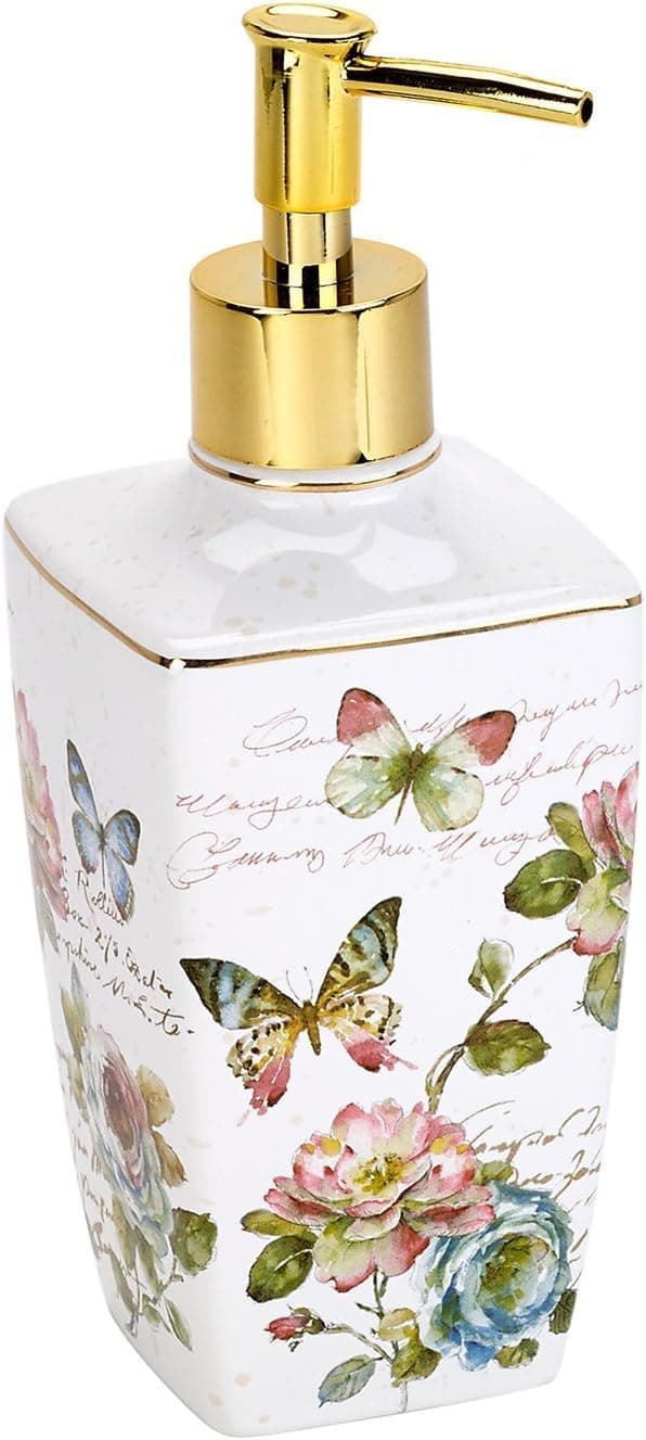 Avanti Linens - Lotion Pump/Soap Dispenser, Ceramic Countertop Accessories, Artistic Home Decor (Butterfly Garden Collection)