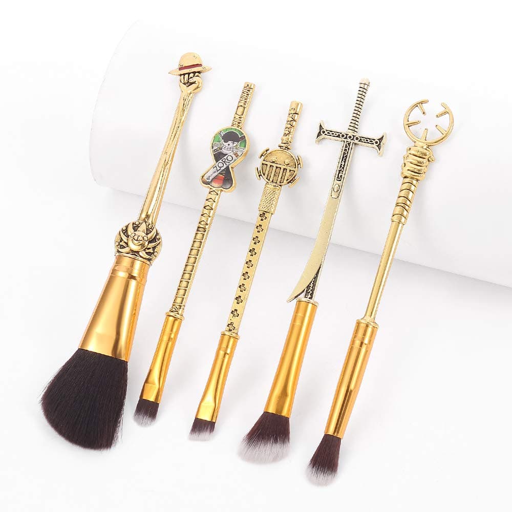 5 Pack Animation Theme One Piece Makeup Brushes Set Metal Handle Velvet Gift Pouch Anime Peripheral Birthday Thanksgiving Christmas gift for One Piece Fans