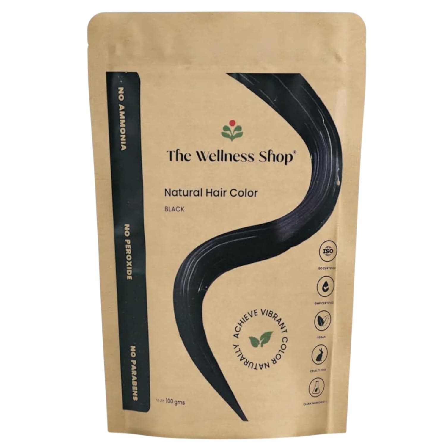 The Wellness Shop - Natural Black Hair Color | Long-lasting Hair Color & Healthy Shine | Ammonia Free Long Lasting Color for Stronger & Silkier Hair for Men and Women | Pack Of 1 (100gm / 3.38 fl oz)