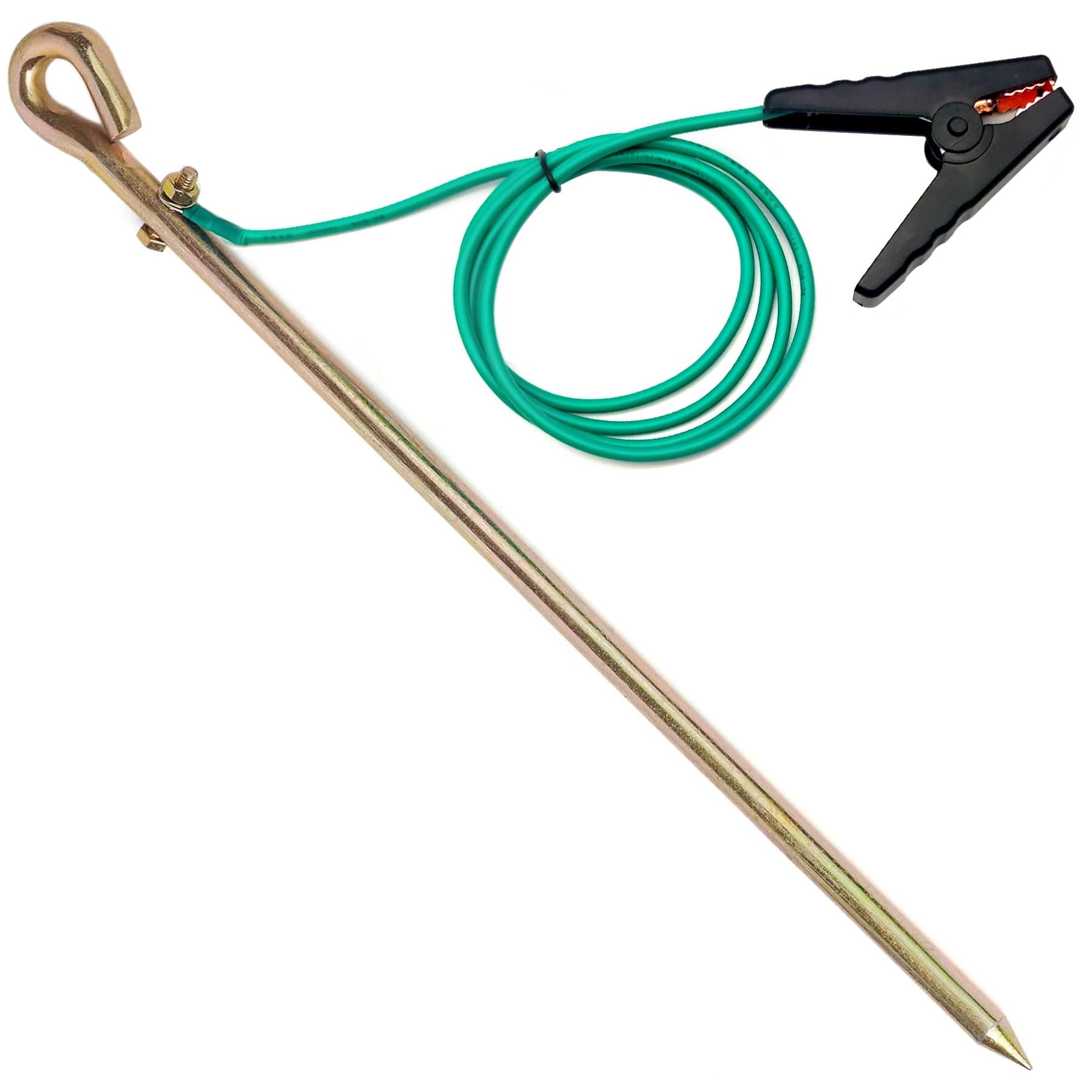 minidodocaPortable Ground Rod with 5.1ft 12AWG UL Listed Grounding Wire with Crocodile Clip,Great for Electric Fences,Antennas,Generator,Ground Post Pin(Grounding Rod with 5.1ft Wire)