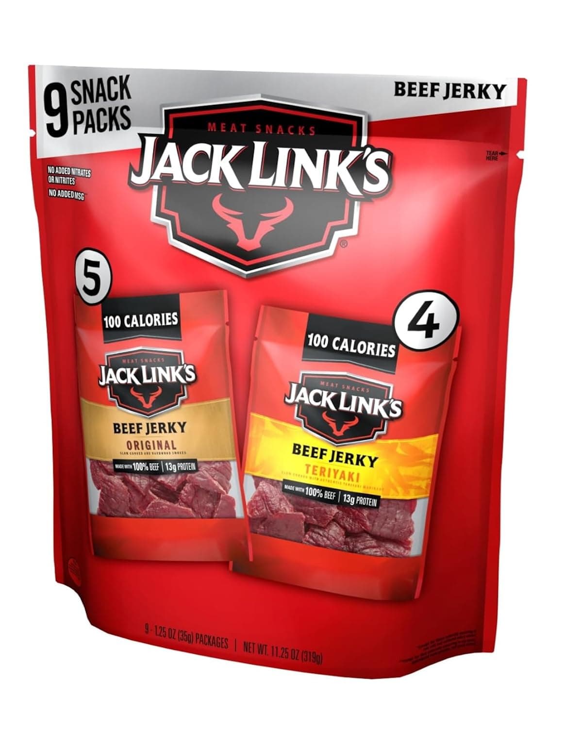 Beef Jerky Variety Pack - Original and Teriyaki - (9 Pack) 1.25 oz Bag - Ready to Eat Protein Snacks - 13g Protein per Serving - Made with 100% Real Beef