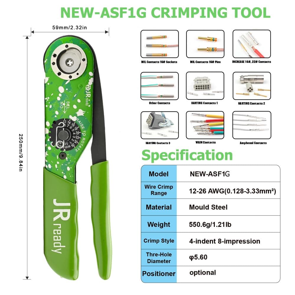 JRready Hand Crimp Tool Kit YJQ-W2A/AF8 Crimp Tool/M22520/1-01+TH1A/M22520/1-02 Turret Head 12-26AWG by PRECISETOOL