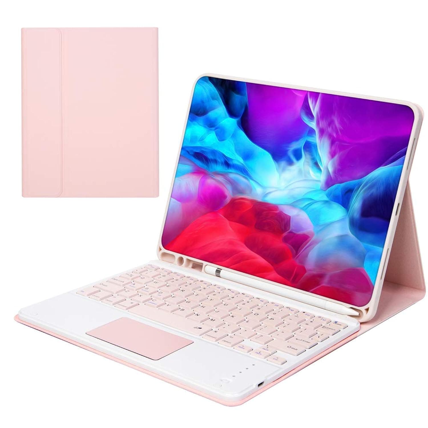 for Newest iPad 9th Gen(2021)/7th 8th Generation 10.2 Touchpad Keyboard Case, Backlit Slim Folio Cover Removable Detachable Bluetooth Keyboard with Pencil Holder for iPad 10.2" 2021 (Pink)