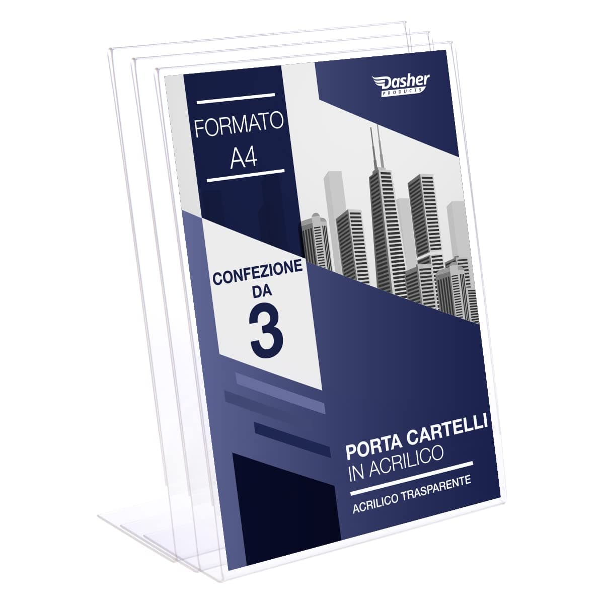 Dasher Products Sign Holder with Bevelled Backboard, A4 Premium Portrait Billboard, Table Stand, Easel Style Frame, Plastic Brochure Holder for Home, Office, Shop, Shop