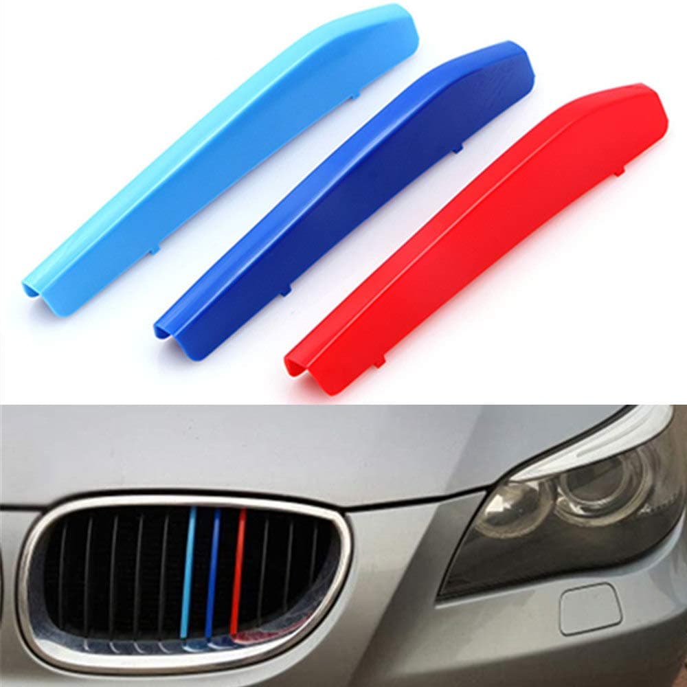 TOPGRIL M-Colored Stripe Grille Insert Trims M-Performance Sport Grille Insert Trim Strips for 2004-2010 BMW E60 5 Series 525i 528i 530i 535i 540i 545i 550i M5 Front Kidney Grilles (11 Beams ONLY)