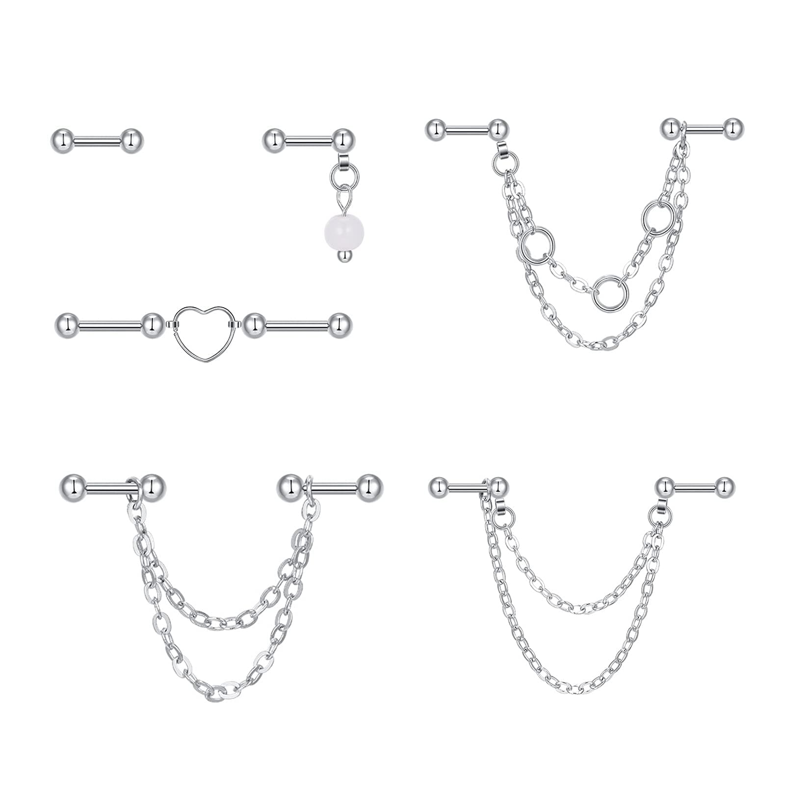 QWALIT Industrial Piercing Jewelry Industrial Piercing Industrial Earrings for Women Men 14g Industrial Barbell Surgical Stainless Steel Scaffold Industrial Bar Piercing Iindustrial Bar