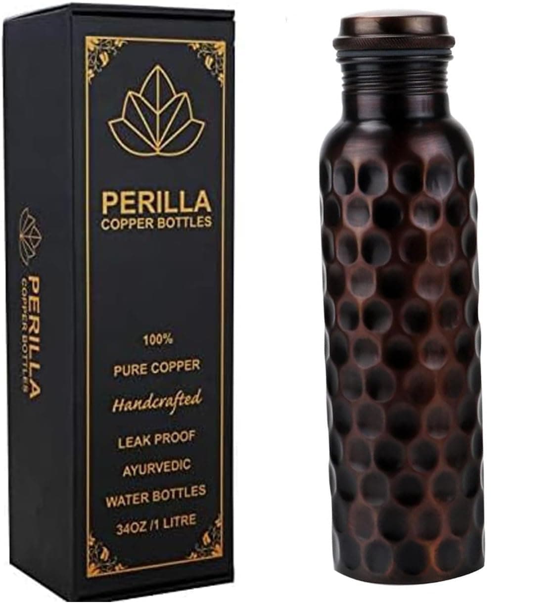 Perilla Home Copper Water Bottle Leak Proof 100% Pure - an Ayurvedic Copper Vessel - Drink More Water and Enjoy The Health Benefits Immediately/Yoga Bottle