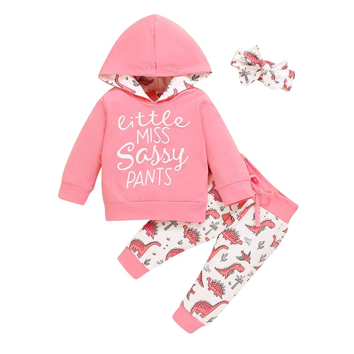 PigMaMa Infant 3 Pcs Baby Girl Clothes Sets Long Sleeve Hoodie Shirt Tops Dinosaur Pant Headband Outfits