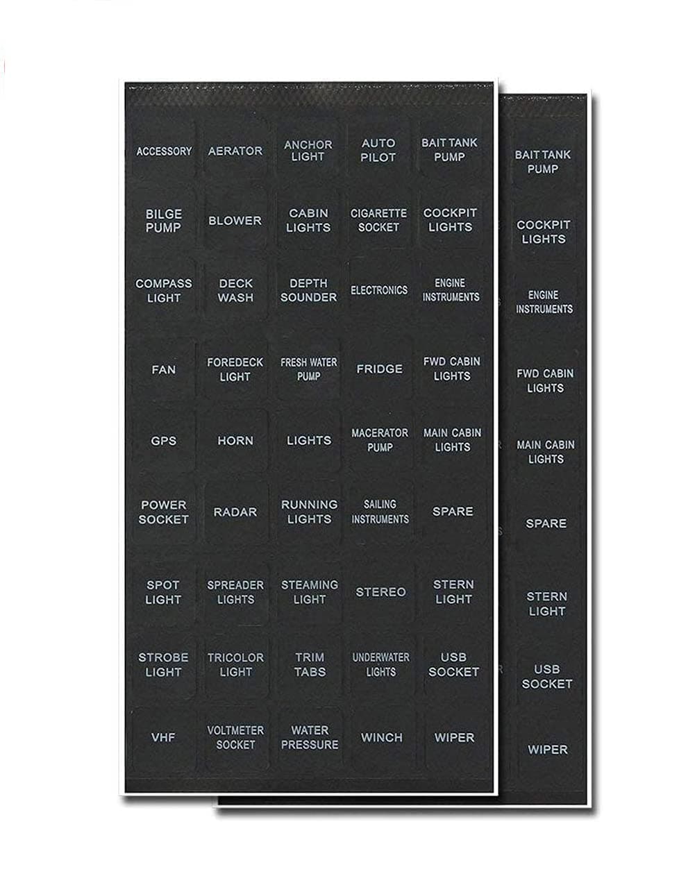 Rocker Switch Labels,2 Pack Boat Switch Labels,Suitable for,Caravan, Marine, Boat,Rocker Switch Circuit Panel,Include GPS, Horn,Radar,Cockpit Light Stickers etc (45 Pcs Each Black)