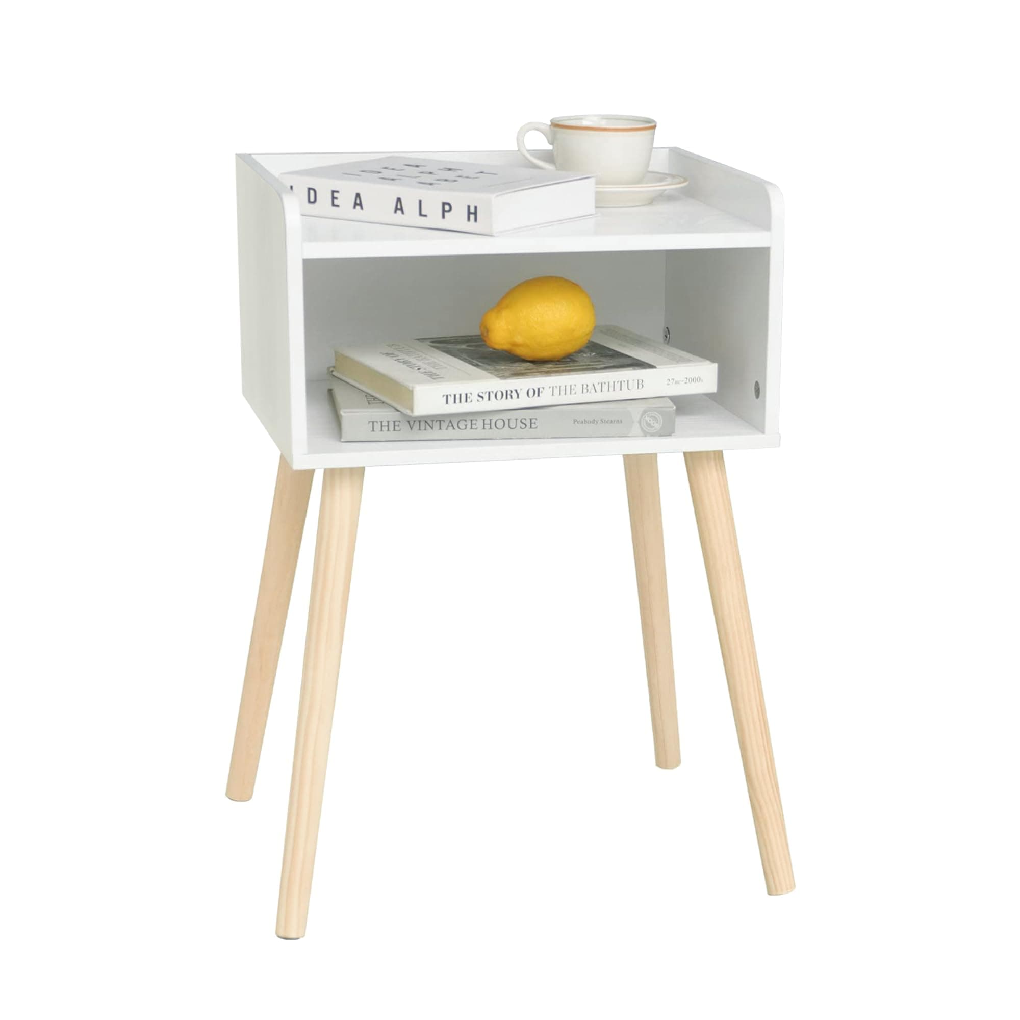 MaxSmeo White Nightstand, Small Bed Side Table for Small Spaces,Mid Century Modern Nightstand End Table with Storage and Solid Wood Legs for Bedroom Living Room(White)