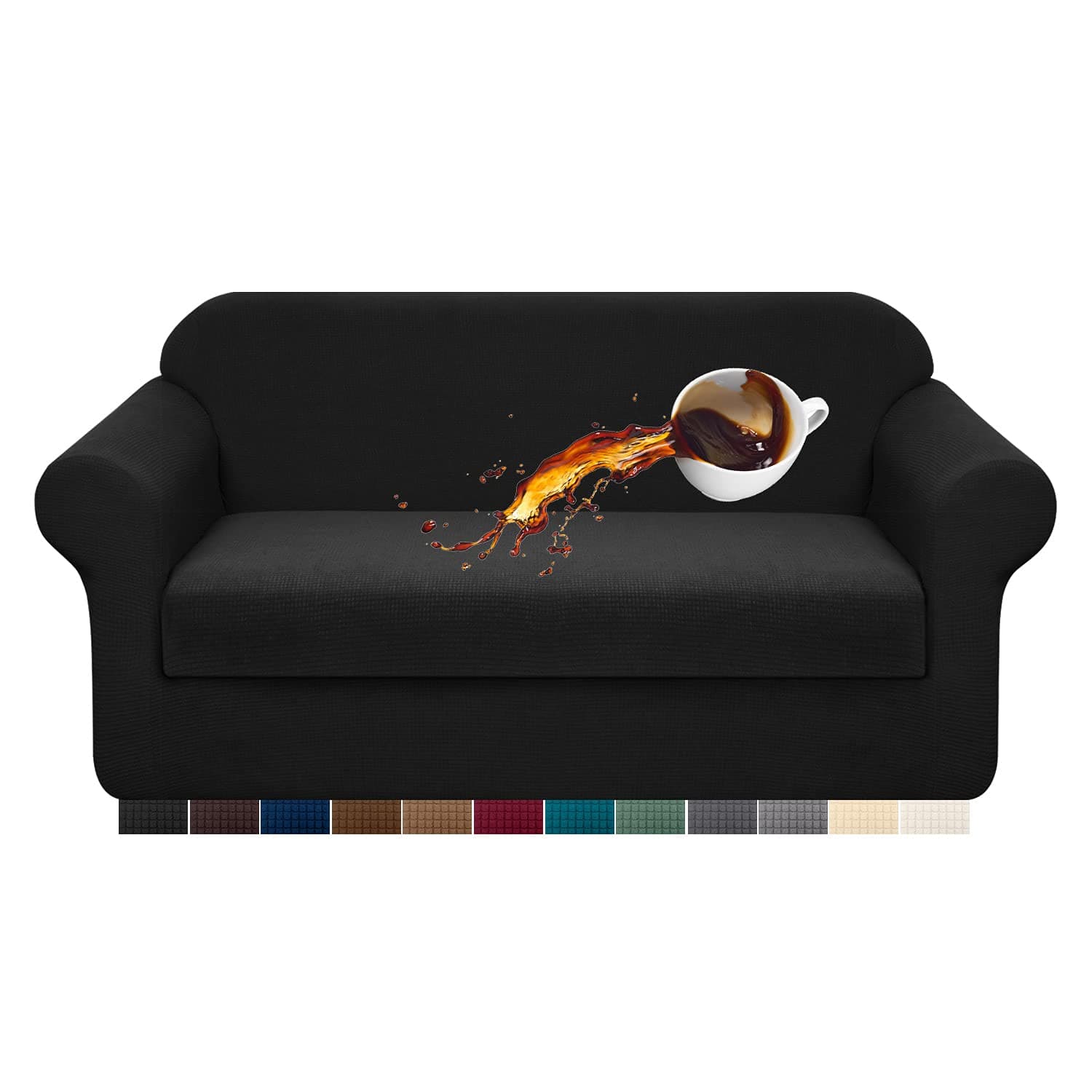 Granbest Stretch Sofa Slipcovers 3 Cushion Couch Covers Water-Repellent Pet Furniture Covers Dog Couch Protectors (Black, Medium-2 Pieces)