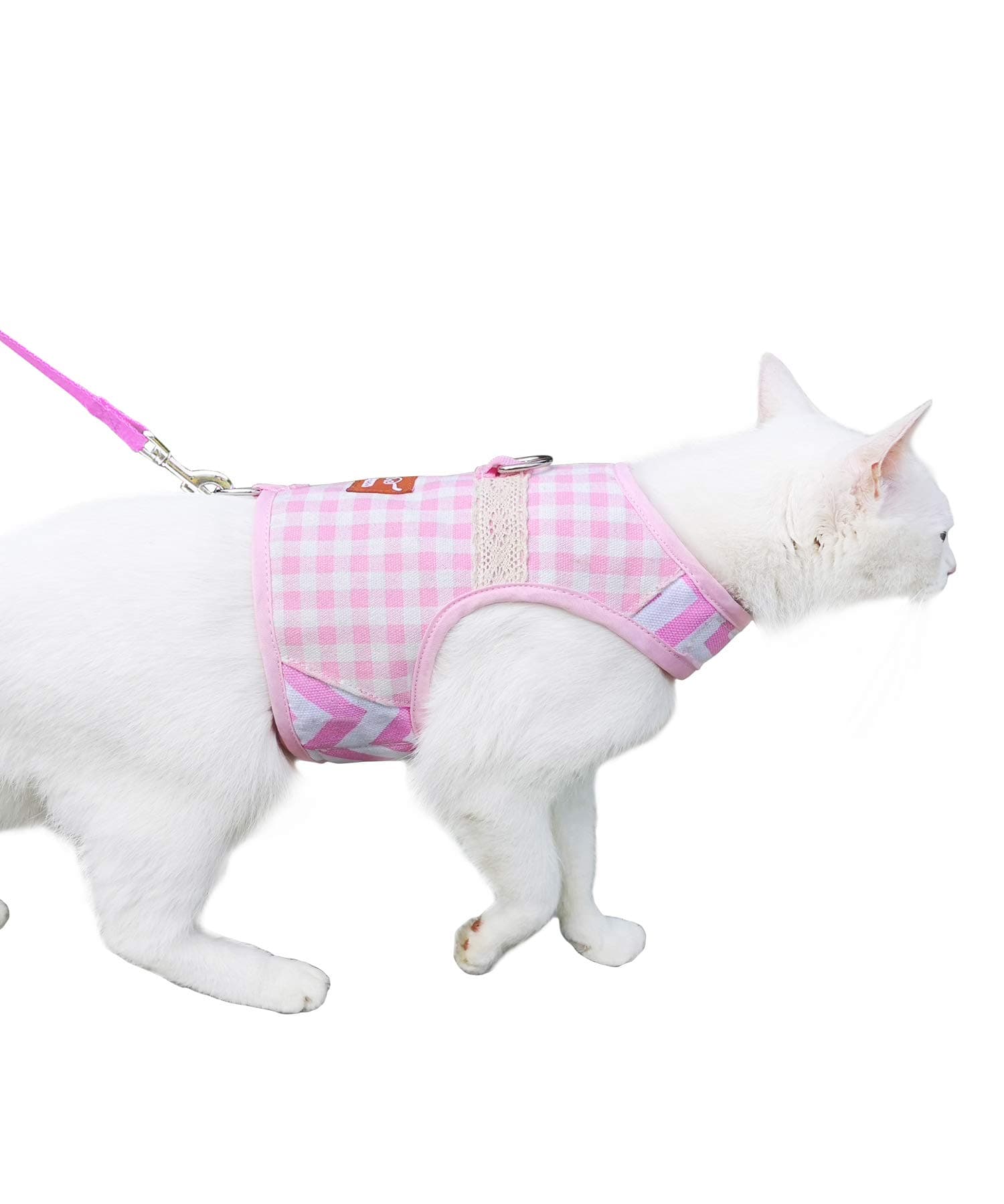 Cat Harness and Leash for Walking Escape Proof, Adjustable Cat Vest Harness, Padded Stylish Cat Walking Jackets, Pink Plaid, Extra Large