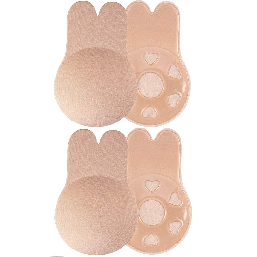 2 Pairs Silicone Women Breast Lift Cover Bra Invisible Pasties Adhesive Nipple Cover Sweat-proof Reusable Strapless Backless Bra for WomenD (Diameter 4.7inch/12cm)2 Pairs Beige Color