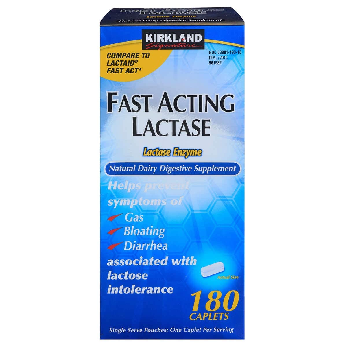 Signature Fast Acting Lactase Natural Dairy Digestive Supplement, 180-Count Caplets
