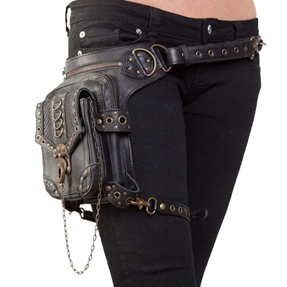 Nwlzx Steampunk Waist Bag Gothic Retro Motorcycle Leather Bag Goth Shoulder Packs Handbag Leg Purse,Suitable for Rock,Halloween, Parties, Gatherings-Black
