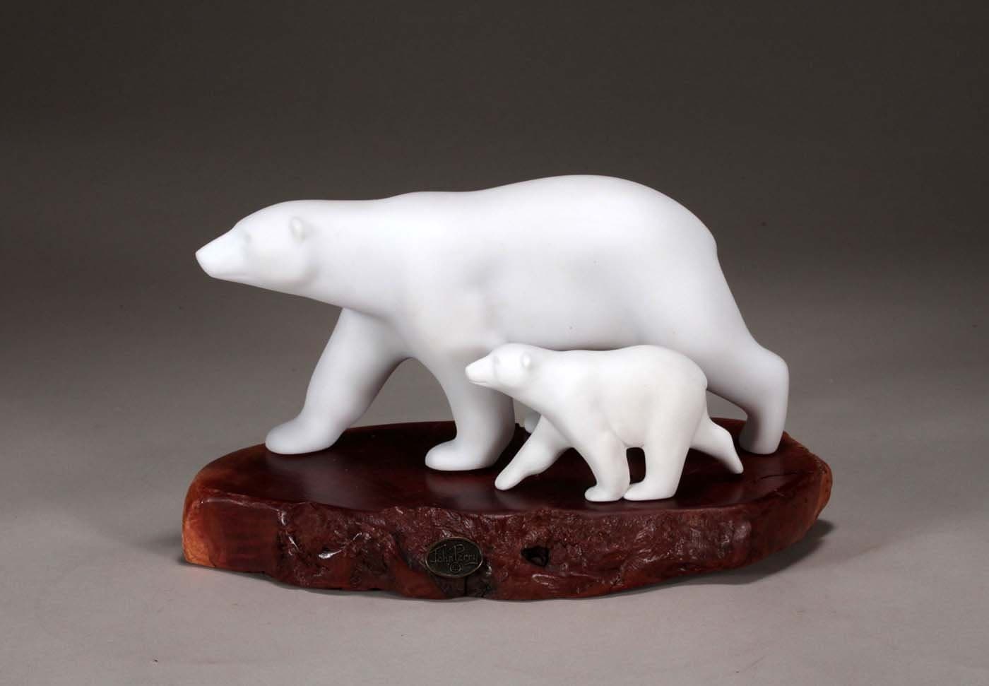 Polar Bear & Cub Sculpture by John Perry Pellucida Statue 11in Long Pellucida