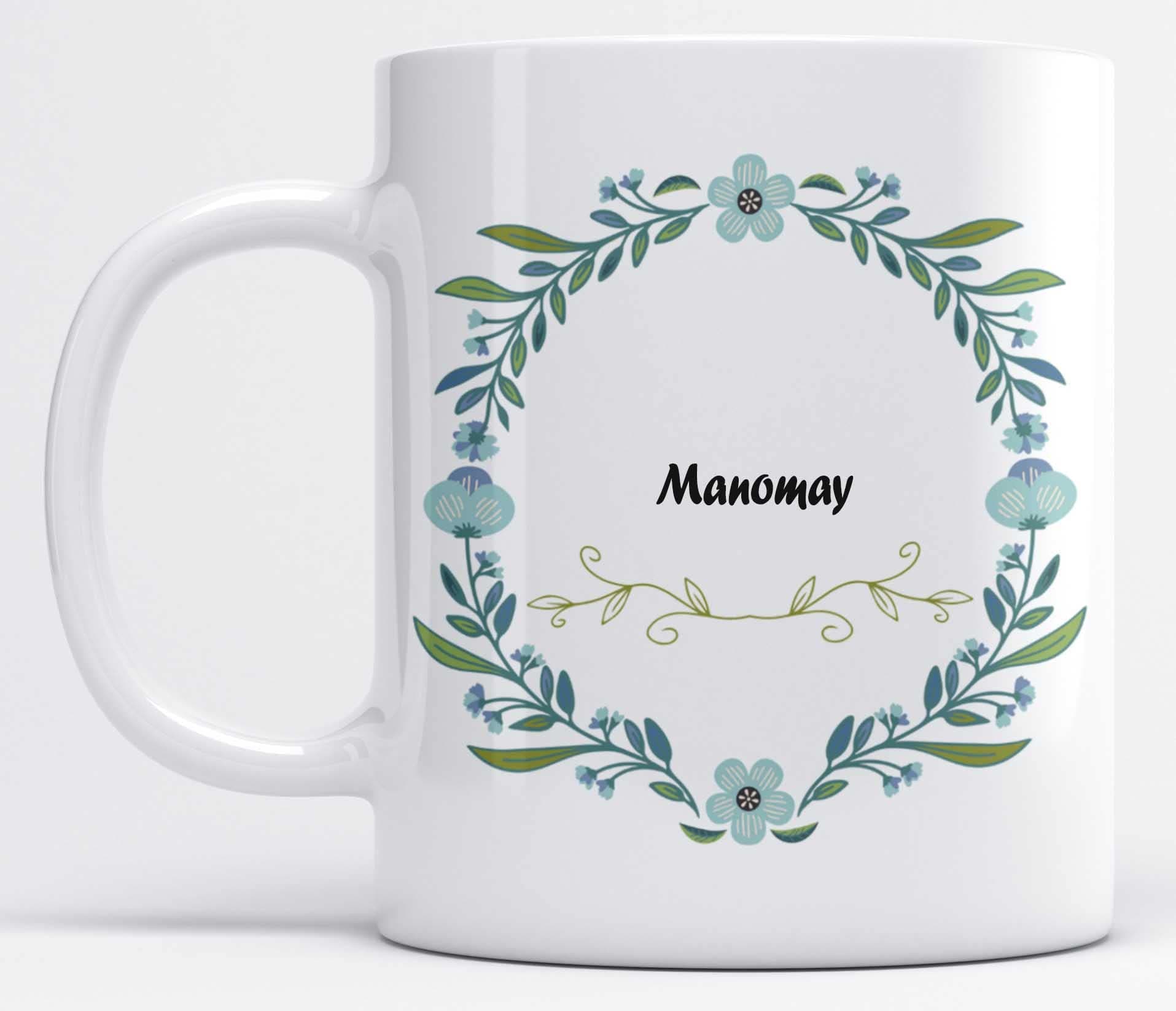 LOROFYName Manomay Printed Beautiful Blue Floral Design White Ceramic Coffee Mug (350ML)