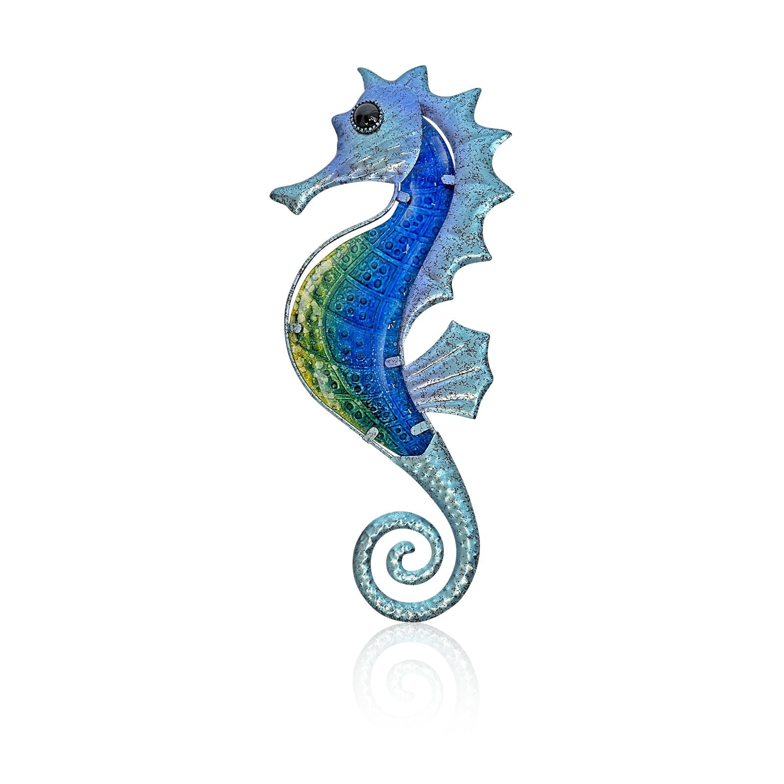 Liffy Metal Seahorse Wall Decor Ocean Glass Art Sea Life Sculpture Outdoor Hanging Beach Theme Decor Blue for livingroom, Bathroom,Pool