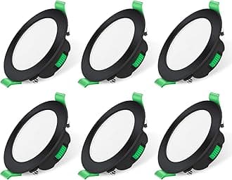 ALUSSO Black LED Downlights Dimmable 7W IP44 Slim Recessed Ceiling Lights, 3CCT 3000K Warm 4000K Neutral 6500K Cool Adjustable Bathroom Spotlights, 6 Pack