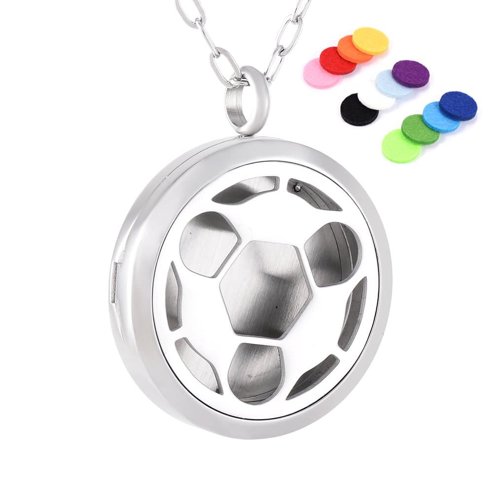 Stinless Steel Essential Oil Jewelry Soccer Ball Design 30mm Round Diffuser Aromatherapy Necklace