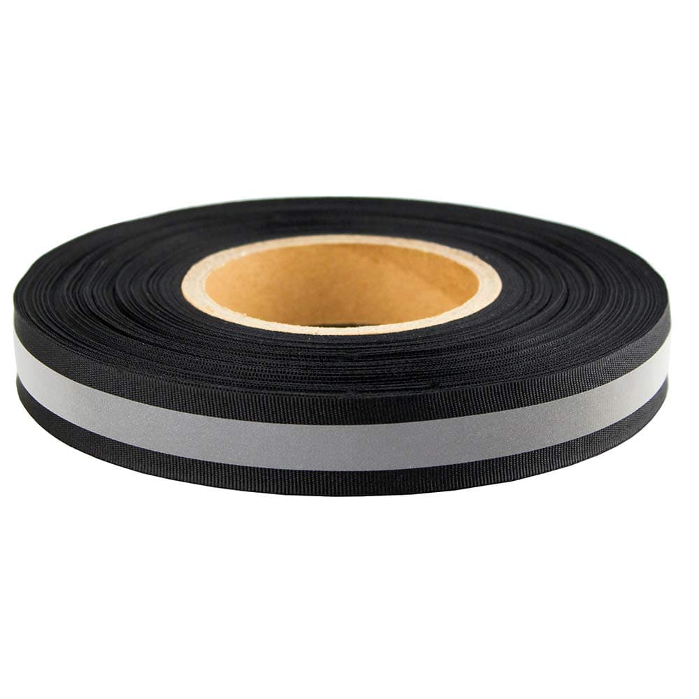 1" Sew On Reflective Webbing Tape Fabric Ribbon Trim Strip Black 50meter