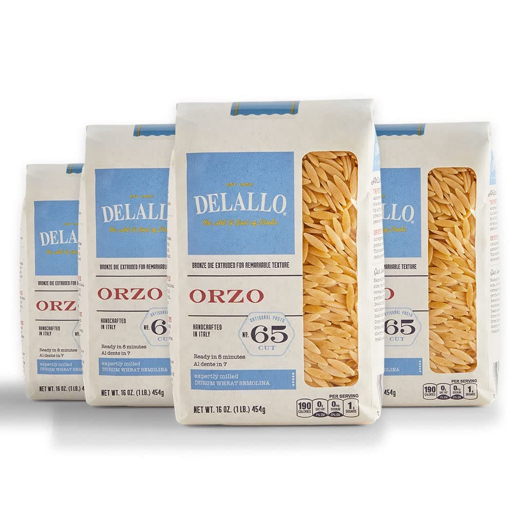 Orzo Pasta, 1 Pound Bag, (4 Pack), Pastina Made in Italy, Rice-Shaped Pasta, Bronze Cut, Made with Only 100% Durum Wheat Semolina Flour, Non-GMO, Kosher, Vegan
