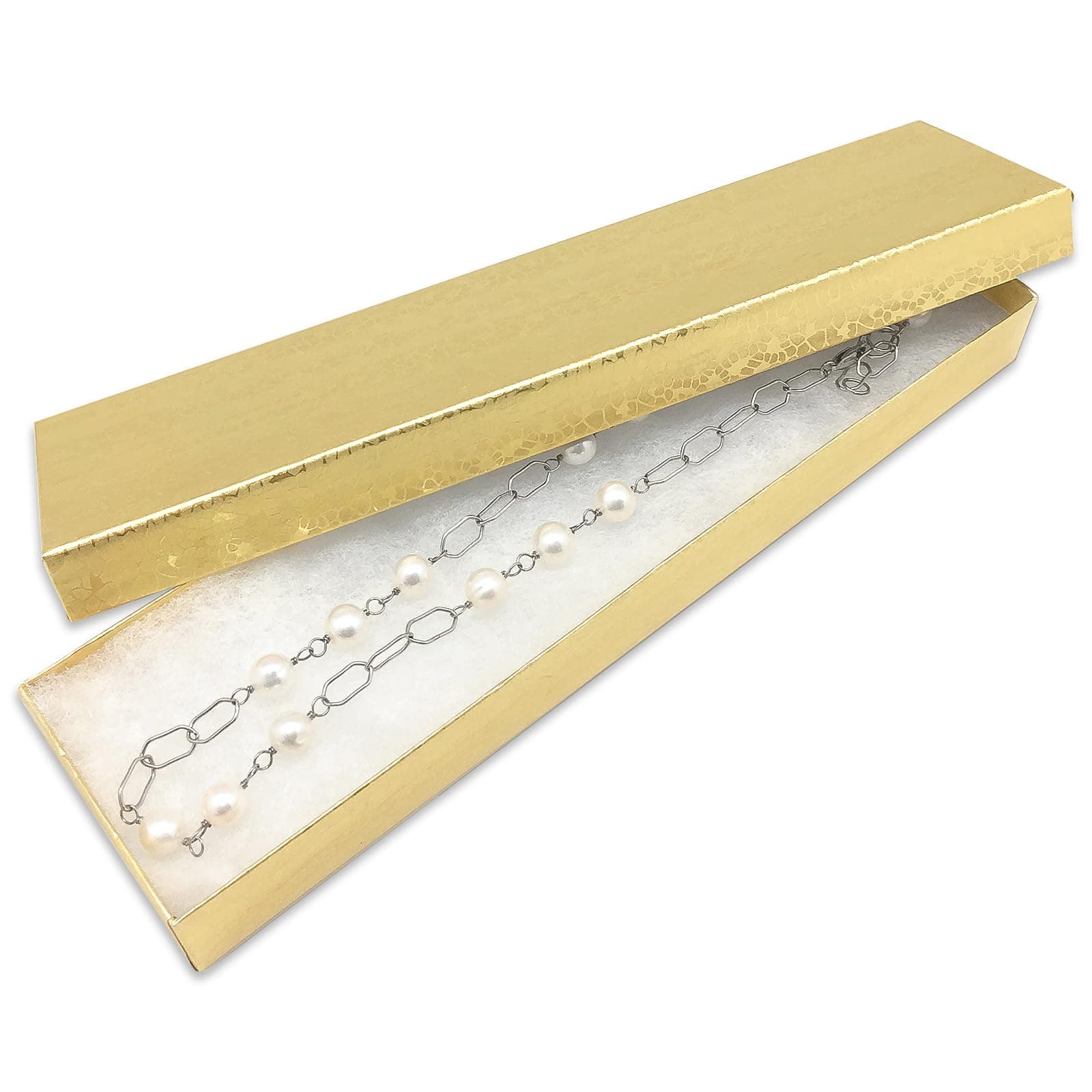 TheDisplayGuys - 25-Pack #82 Kraft Paper Cardboard Gift Boxes/Jewelry Cases w. Cotton Padding & Lid - Gold Foil - (8.0" x 2.0" x 1.0")