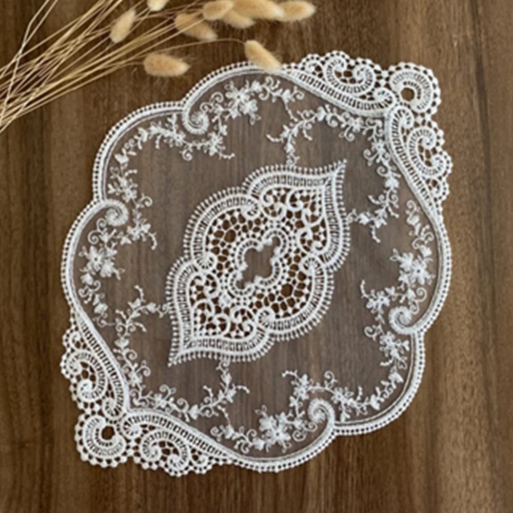 Fiygor 2Pack 12x18-in Retro Lace Placemats, French Crochet Doilies, Handmade Embroidered Table Mats, White