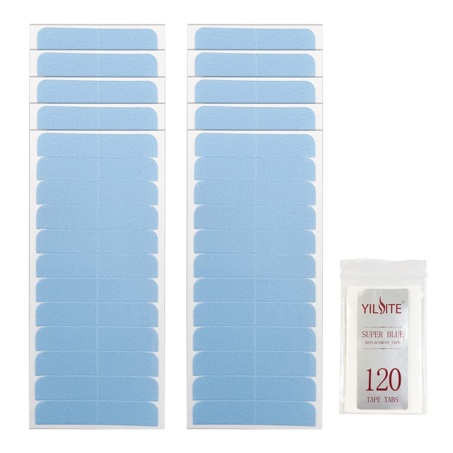 YILITE120Pcs Hair Extension Tape Tabs Double Sided 4 x 0.8 cm Adhesive Human Hair Tape for Replacement (Blue)