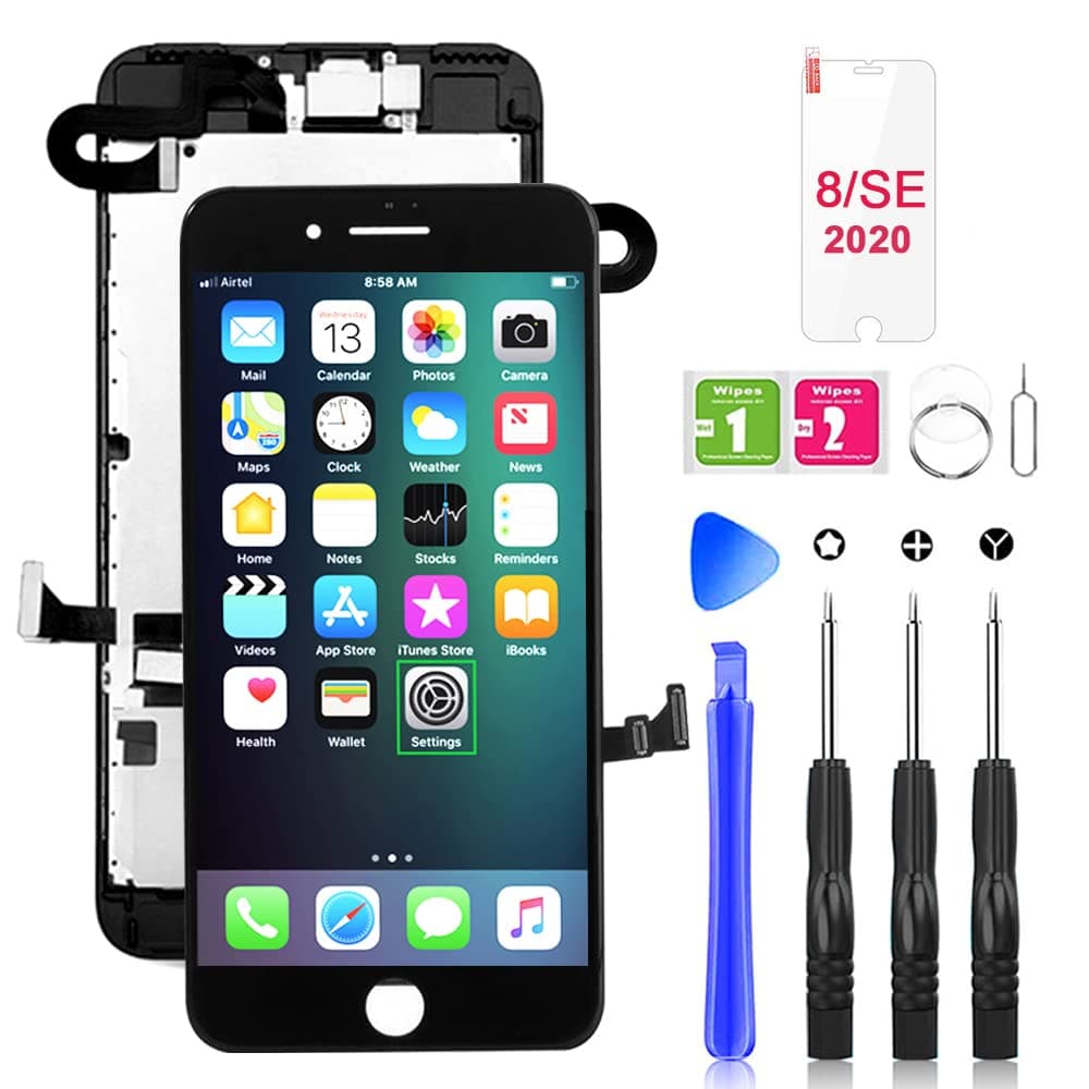 Compatible with iPhone 8/SE 2020 Screen Replacement Black, LCD Display & 3D Touch Digitizer Full Assembly with Proximity Sensor,Front Facing Camera,Earpiece Speaker and Repair Tools