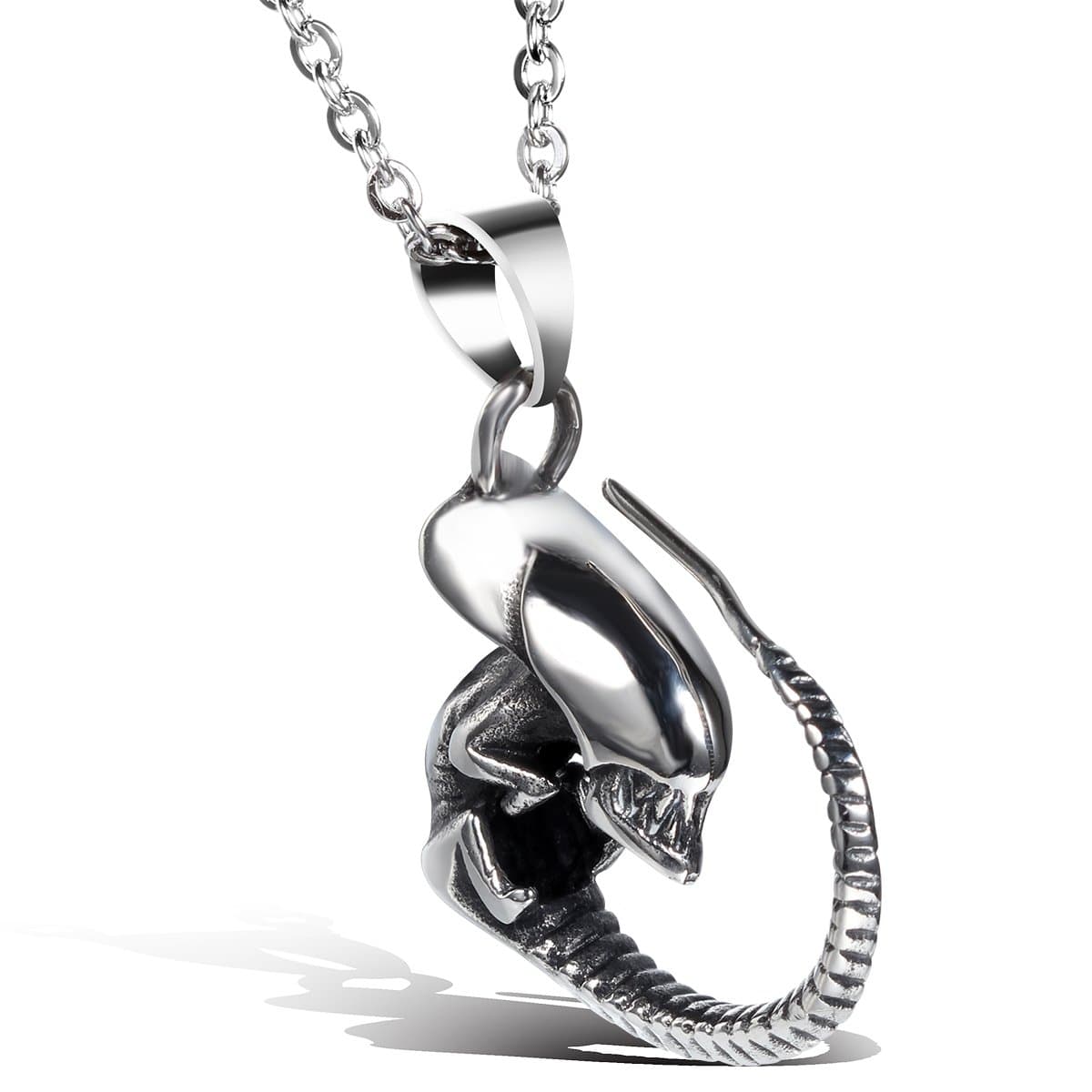 Xmas Gift for Men Stainless Steel Tribal Biker Mens Alien Dragon Pendant Necklace, 22 inch Chain, Colour Black Silver (with Gift Bag)