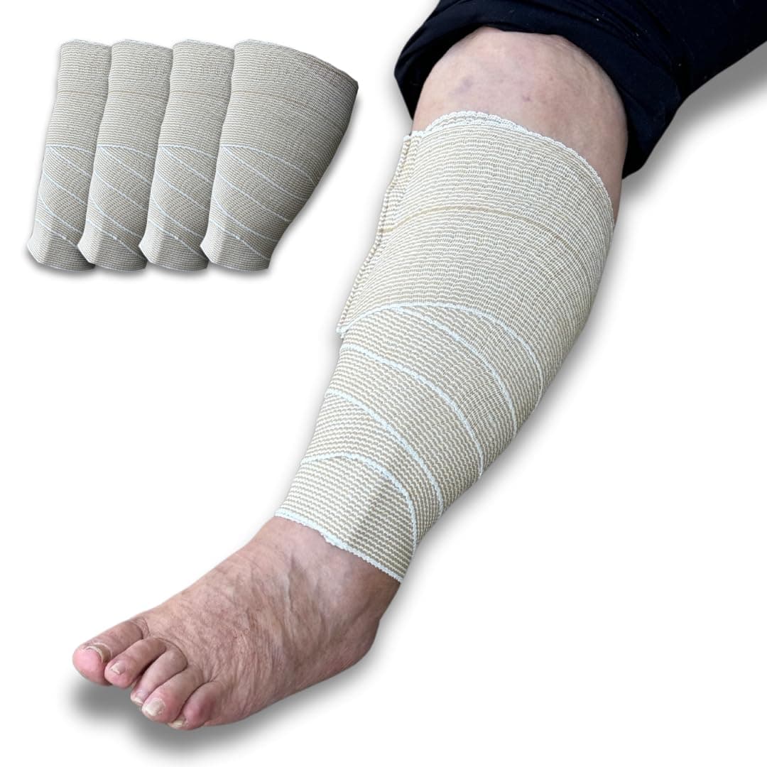 BeltwellEdema & Lymphedema Compression Bandage For Very Swollen Legs With Velcro (4 Bandages)