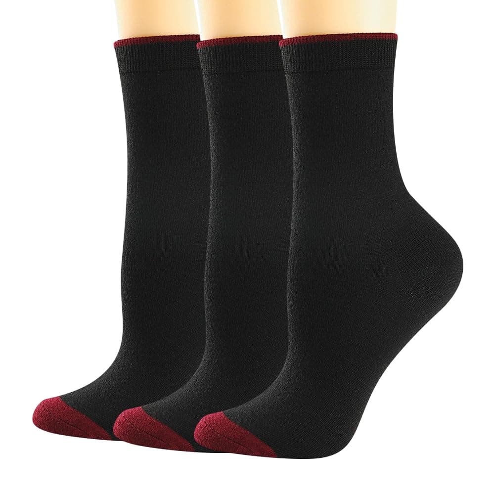 Thin Merino Wool Boot Socks for Women, Warm Black Winter Cozy Comfy Breathable Dress Crew Hiking Socks Womens
