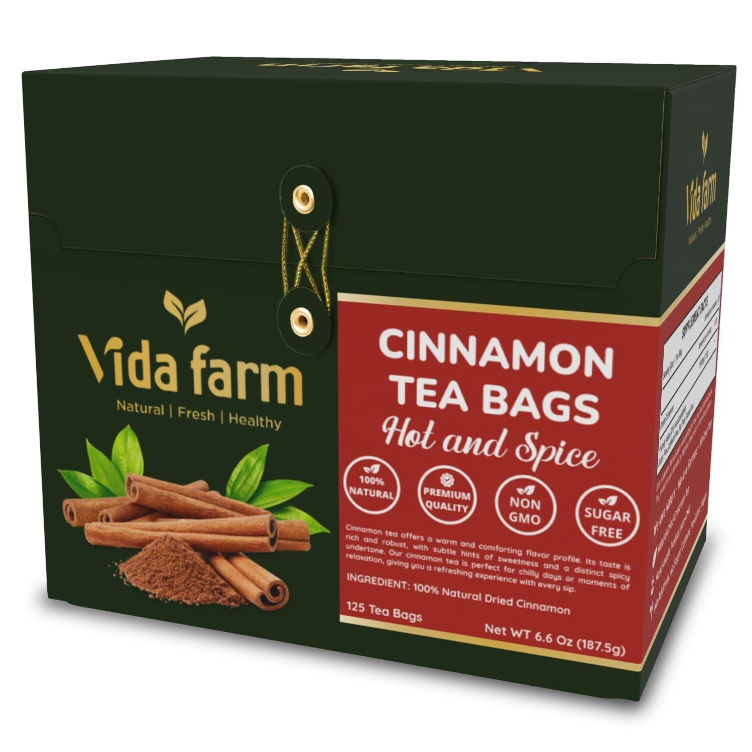 VIDA FARM 125 Cinnamon Tea Bags, 100% Natural Herbal Cinnamon Tea Bags, No Additives, No Caffeine, No Sugar