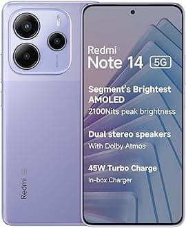 Redmi Note 14 5G + LTE (for Tmobile Mint Tello Global) (256GB + 8GB) 6.67" NFC 120Hz 108MP AI Triple Cam Unlocked Model 24094RAD4G Dual Sim (Lavender Purple)