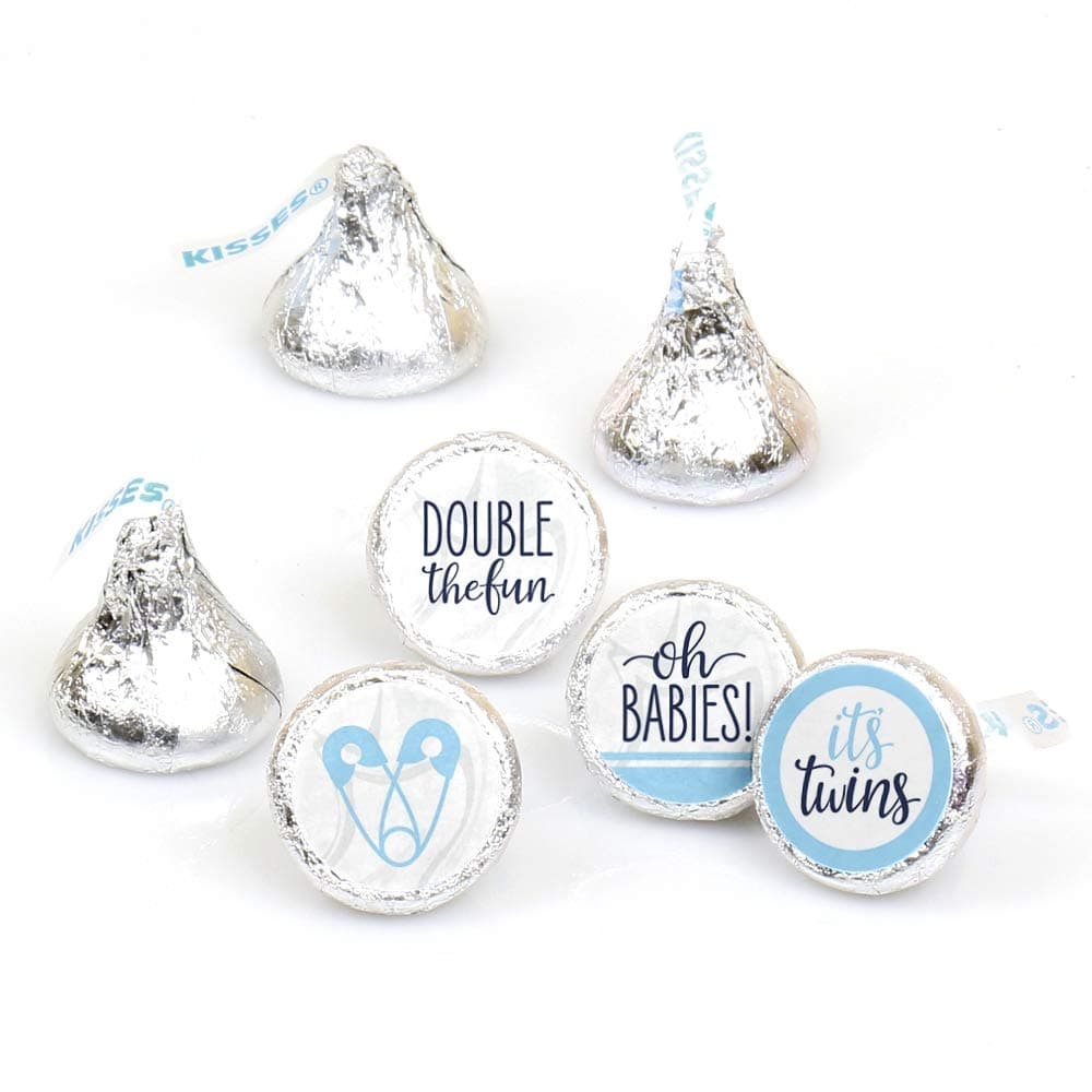 Big Dot of Happiness It's Twin Boys - Blue Twins Baby Shower Round Candy Sticker Favors - Labels Fit Chocolate Candy (1 Sheet of 108)