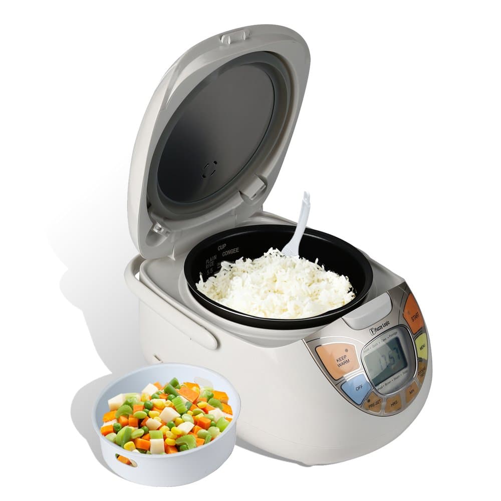 Rosewill RHRC-13001 5.5 Cup Uncooked Fuzzy Logic Rice Cooker and Food Steamer, White