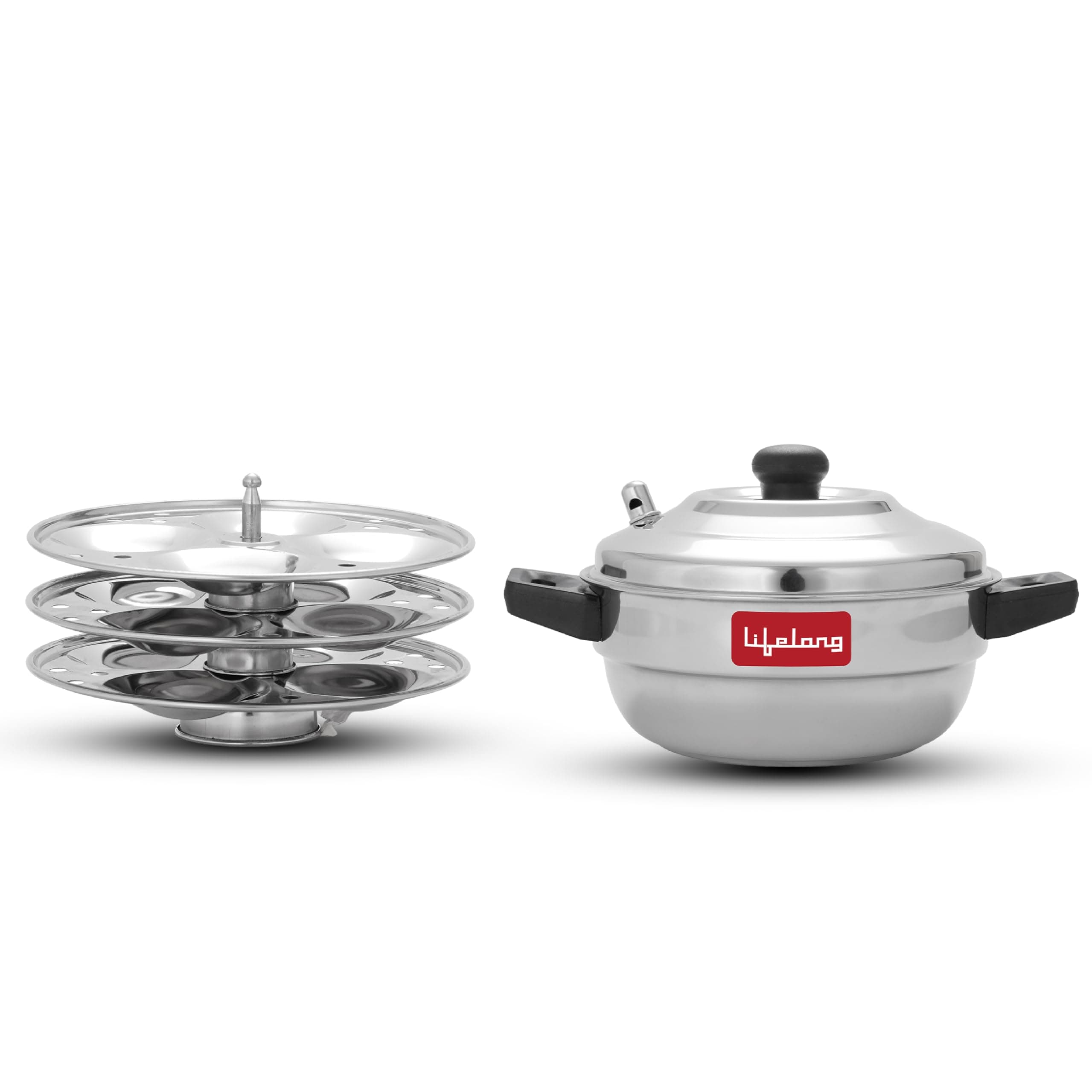 Lifelong Idli Cooker 3 Plate | 12 idlis | Stainless Steel Idli Cooker, Induction and Gas Stove Compatible Idli Maker (LLIDCKR03, Steel Silver)