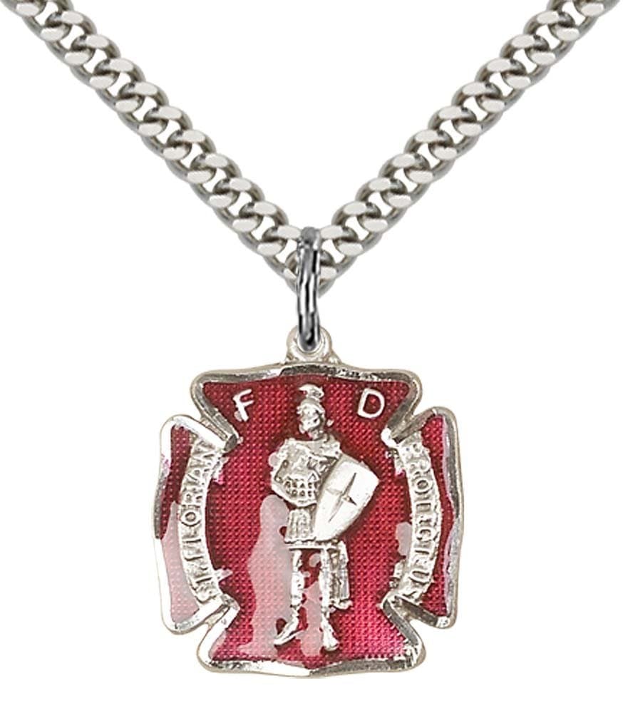 F A Dumont Church SuppliesSterling Silver St. Florian Pendant with 24" Stainless Steel Heavy Curb Chain. Patron Saint of Fire Fighters