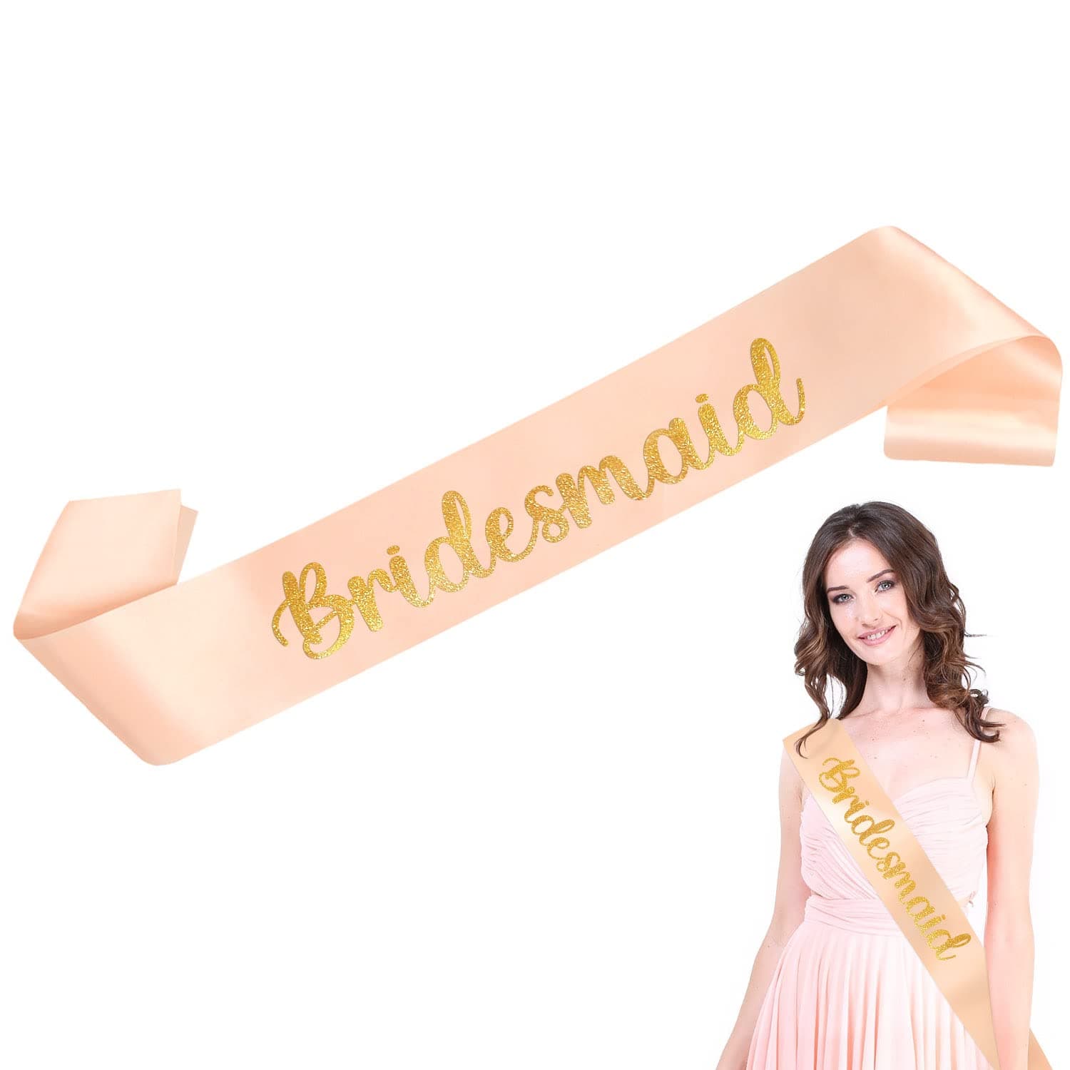 Yueshop 1 PCS Rose Gold Hen Party Sash of Bridesmaid/Maid Of Honour/Team Bride Sash with Golden Letter Design Great for Hen Party Wedding (Bridesmaid)