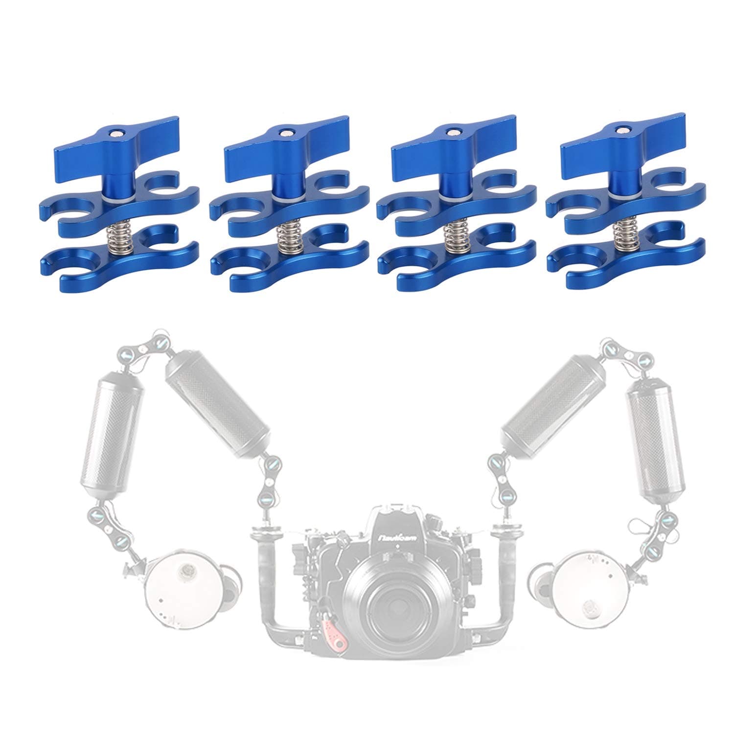 4pcs 1" Inch Standard Ball Clamp with Cut Outs Aluminium for Underwater Light Arm System,Photography Diving Camera