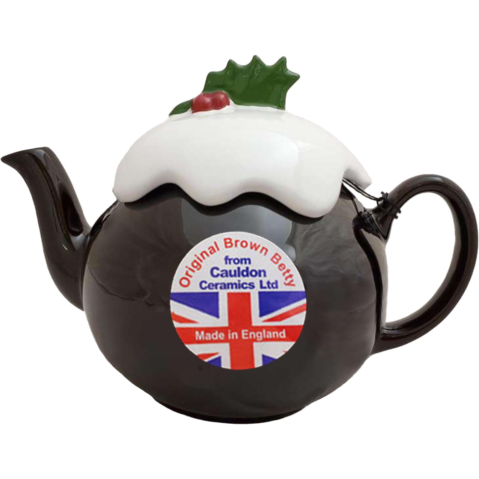 Cauldon Ceramics Traditional 6 Cup Brown Betty Teapot with Christmas Pudding Lid | Made with Staffordshire Red Clay | Limited Edition Festive English Tea Pot