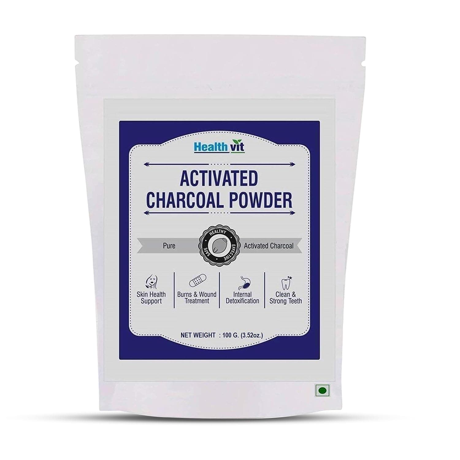Healthvit Activated Charcoal Powder | 100% Natural for Skincare | Teeth Whitening | Blackheads remover | Oral hygiene products - 100gm