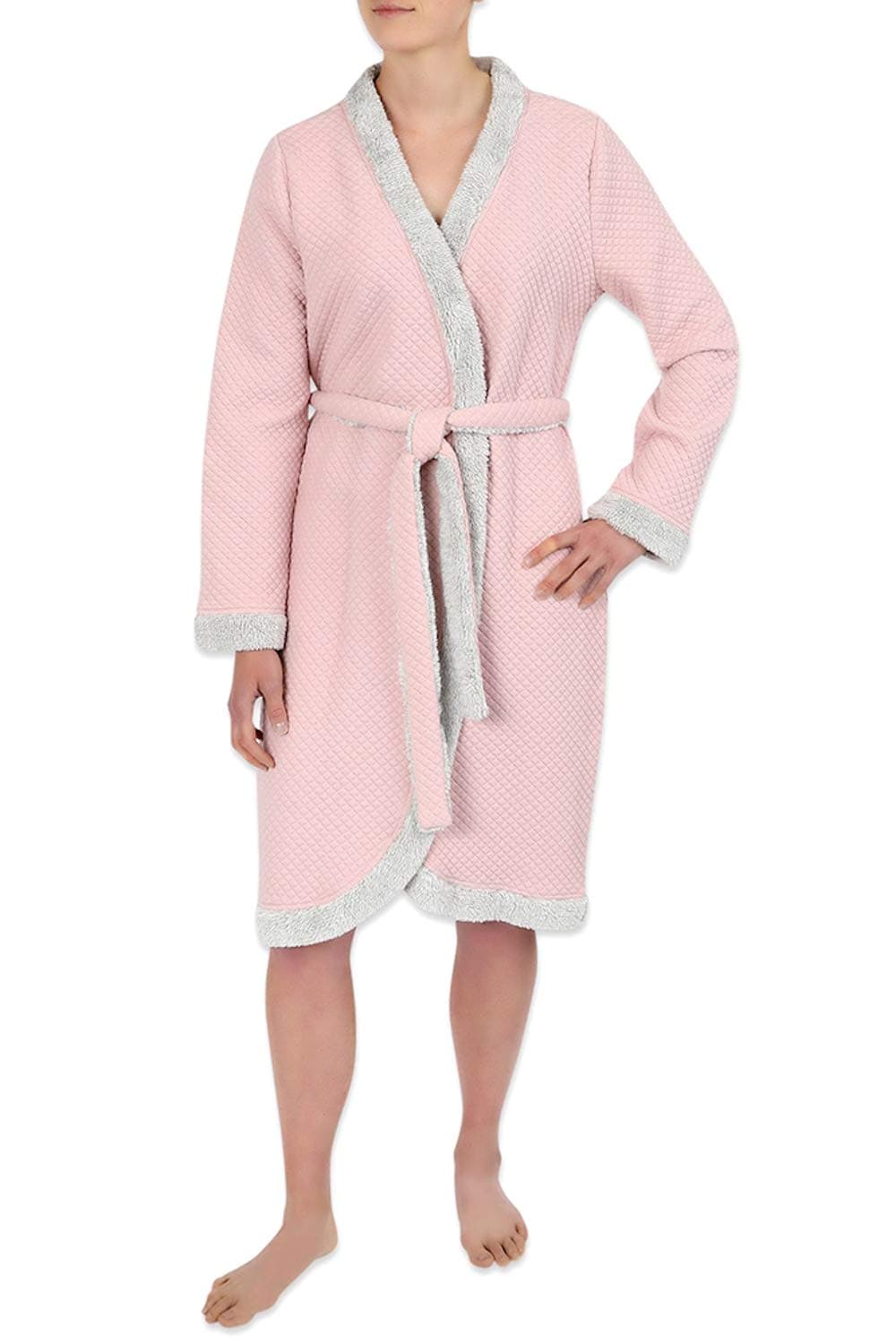 Sesoire Women’s Robe - Lightweight Quilt Knit Short Wrap Robe with Long Sleeves