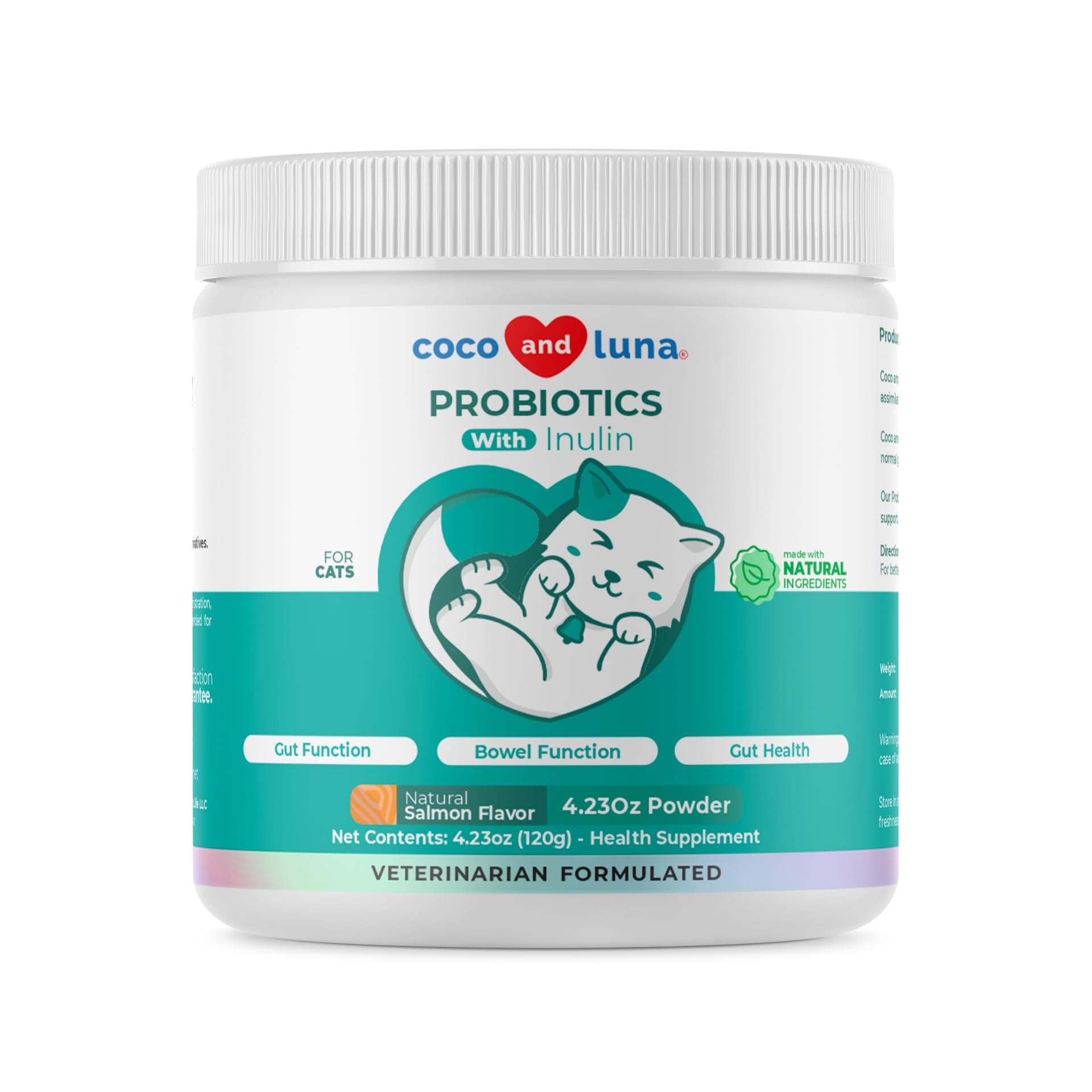 Probiotics for Cats - Diarrhea & Gas Support - with Inulin and Prebiotics - Digestive Gut Health - Allergies, Constipation Support (Powder for Cats)