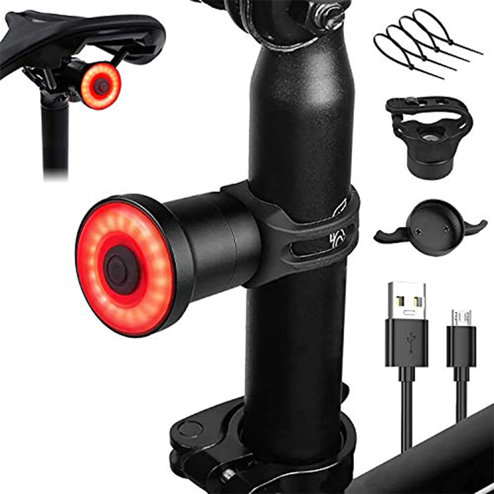 Random USB Rechargeable Bike Tail Light, Ultra Bright Rear Bike Light, USB Rechargeable, Auto On/Off, Brake Sensing, IPX6 Waterproof, Red High Intensity LED Bicycle Lights Fits to Any Road Bikes