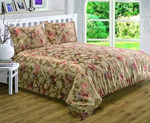 King Size Bed Anastasia Gold Duvet/Quilt Cover Bedding Set, by Courtaulds Fabrics, Jacquard Floral Print, Golden Rope Edge Mink Tan Terracotta Rust Red